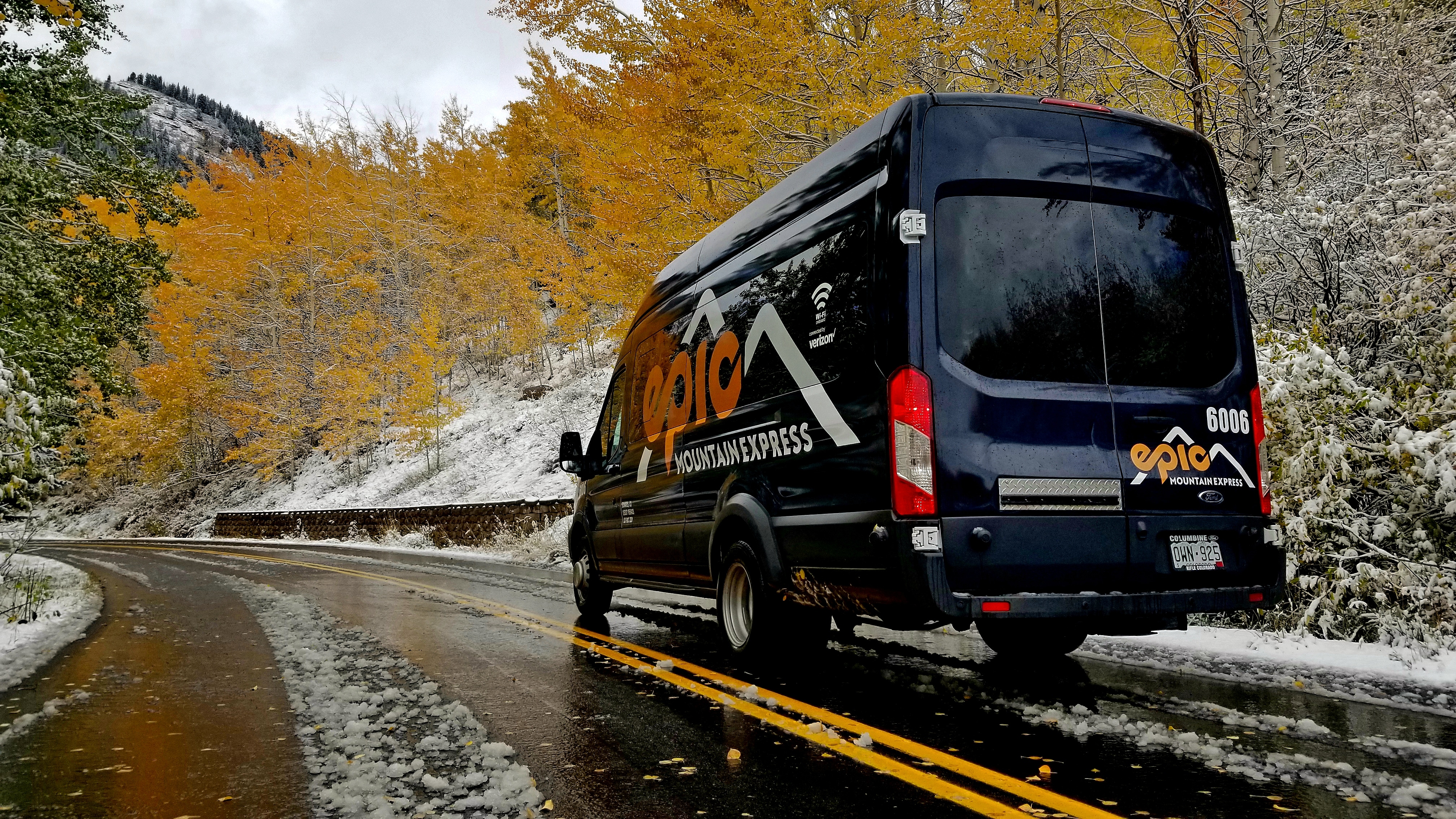 Epic Mountain Express vehicle in the fall